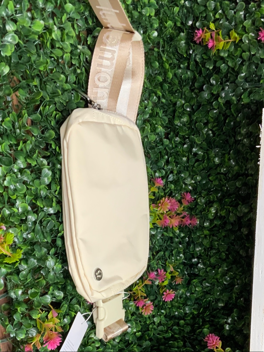 LULU Beige Crossbody Belt Bag with Logo Strap
